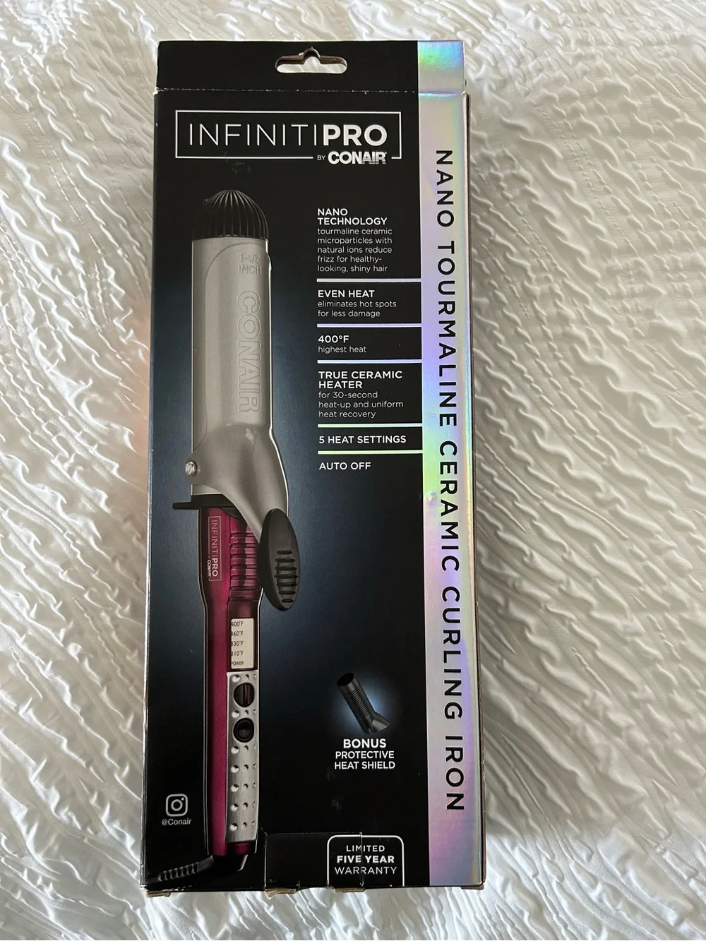 NWT - Conair InfinitiPRO Nano Tourmaline Ceramic Curling Iron - Pink/Silver